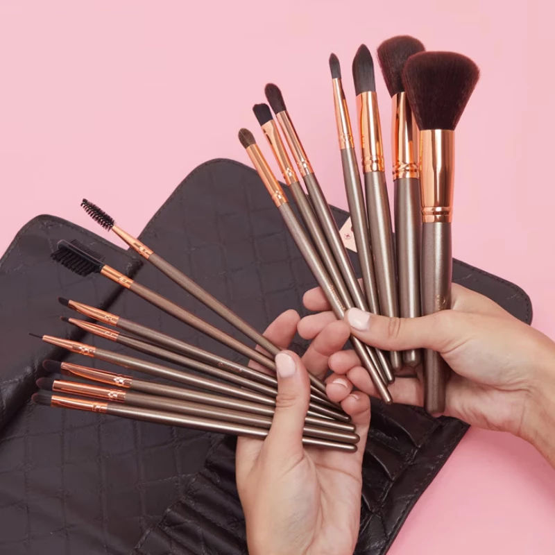 Bộ Cọ Trang Điểm 15 Cây Kèm Túi Bh Cosmetics Rose Gold 15 Piece Brush Set BHBO32